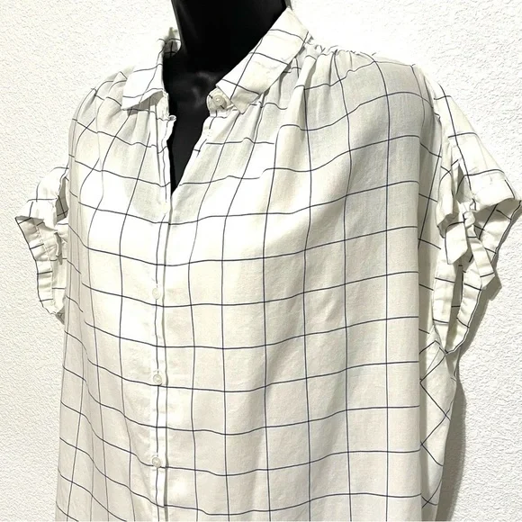 Madewell Woman White Blue Stripe Short Sleeve Button Down Shirt Size M - Picture 2 of 13